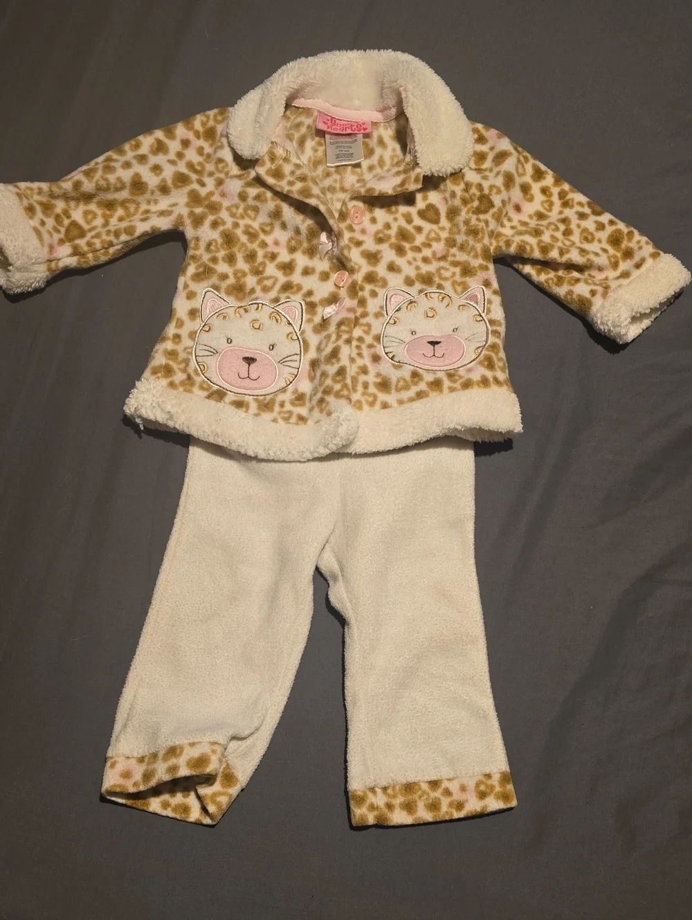 Leopard Cat Sherpa-Trim Kids Set in Pink & Cream